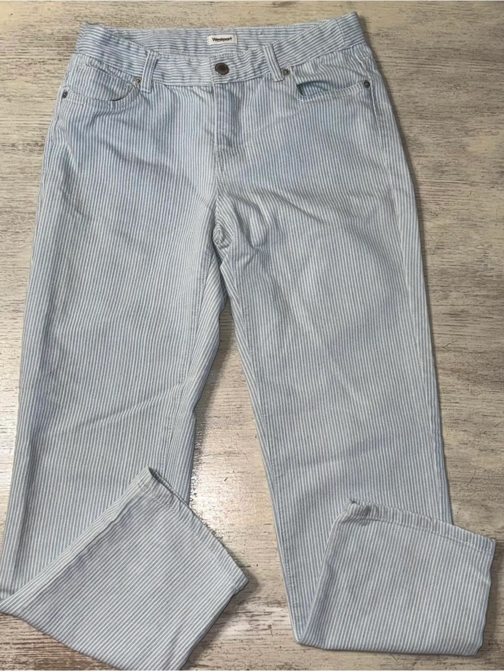 Striped straight leg jeans